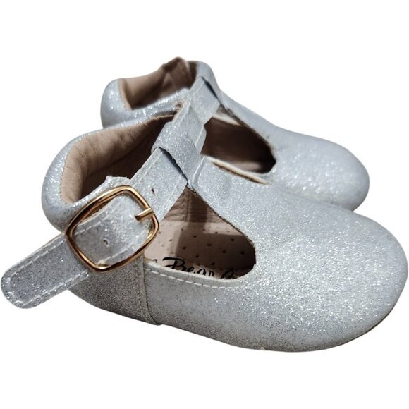 NEW A Bear Co Toddler‎ Size 3 Color Change Silver Smooth Glitter T-Straps Girls - Picture 2 of 9